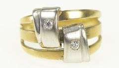 14K Yellow Gold Diamond Two Tone Layered Look Statement Band Ring