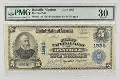 1902 $5 Danville VA Nat'l Currency LG CH#1985 FR#602 PMG 30VF Plain Bk