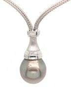 13.50MM Tahitian Pearl and 0.12ctw Diamond Pendant Necklace in 18K