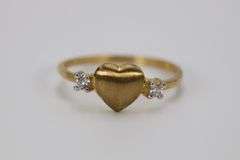10k Yellow Gold Brushed Puffed Heart White CZ Promise Ring Size 6.25