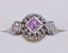 18kt Solid White Gold, Pink Sapphire, & Diamond Cocktail Ring