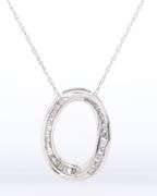 Sparkling White Gold Baguette and Round Diamond oval Pendant on Chain
