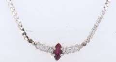 Lovely White Gold Marquise Ruby and Diamond Necklace