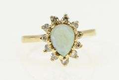 14K Yellow Gold Pearl Opal Diamond Cluster Halo Engagement Ring