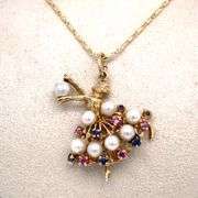 VINTAGE "DANCER" CHARM NECKLACE WITH PEARLS