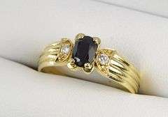 14K Yellow Gold Natural Sapphire Diamond Vintage Statement Ring