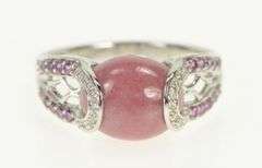 14K White Gold Rhodochrosite Diamond Sapphire Statement Ring