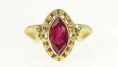 14K Yellow Gold Marquise Syn. Ruby Ornate Filigree Cocktail Ring