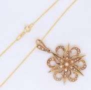 Antique Yellow Gold Pearl Star Pendant on Chain