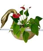 Vintage MCM Large Solid Brass Swan Planter With Curved Neck 17 Inch