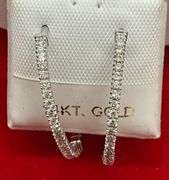 CERTIFIED BRAND NEW 14K WHITE GOLD AND DIAMOND LOOP EARRINGS