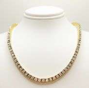 STUNNING 18KT YELLOW GOLD PLATED 12.00 CARAT CREATED DIAMOND TENNIS NECKLACE