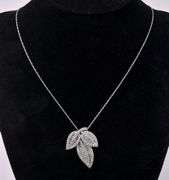 CZ Leaf Pendant Necklace In Sterling Silver