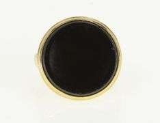 14K Yellow Gold Round Black Onyx 1960's Unique Cocktail Ring