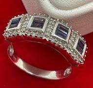 CERTIFIED BRAND NEW 14K WHITE GOLD DIAMOND AND SAPPHIRE BAND / RING.