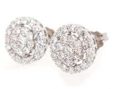 1.00ctw Baguette and Round Diamond Double Halo Stud Earrings in 14K