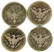 4 Different Barber Silver Quarters