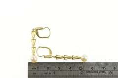 14K Yellow Gold Geometric Tiered Pearl Dangle Drop Earrings