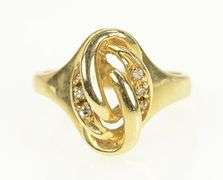14K Yellow Gold Retro Diamond Swirl Twist Vintage Statement Ring