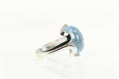 14K White Gold Scalloped Sim. Aquamarine Diamond Scalloped Ring