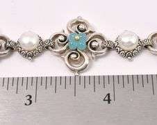 Pearl And Blue Gem Bracelet In Sterling Silver