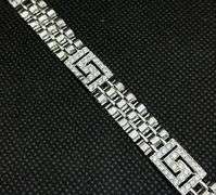 DESIGNER INSPIRED WATCH LINK 14K WHITE GOLD BRACELET WITH CUBIC ZIRCONIA