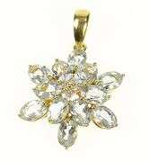 14K Yellow Gold Blue Topaz Floral Snow Flake Cluster Diamond Pendant