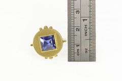 14K Yellow Gold Princess Iolite Geometric Steampunk Statement Ring