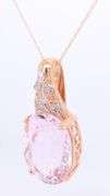 Stunning Rose Gold 15ct Rose De France Quartz and Diamond Pendant on Chain