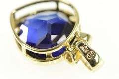 10K Yellow Gold Pear Syn. Sapphire Diamond Vintage Statement Pendant