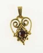 14K Yellow Gold Victorian Garnet Heart Love Valentine Charm/Pendant