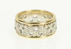 14K Yellow Gold 1940's Ornate 8.6mm Patterned Lattice Band Ring