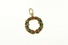 Gold Filled Holiday Wreath Enamel Christmas Bow Charm/Pendant