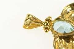 14K Yellow Gold Pear Blue Topaz Ornate Scalloped Heart Love Pendant
