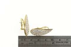 14K Yellow Gold Paisley Pave CZ Encrusted Tear French Clip Earrings