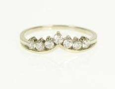14K White Gold Chevron Contour Stackable Wedding Band CZ Ring