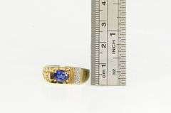 10K Yellow Gold Oval Syn. Sapphire Diamond Textured Nugget Ring