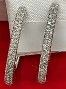 CERTIFIED 14K WHITE GOLD AND DIAMOND LOOP EARRINGS