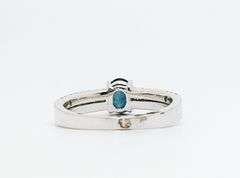 14kt Solid White Gold, Blue Sapphire, & Diamond Ring