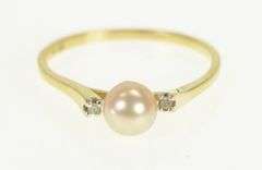 14K Yellow Gold Pearl Diamond Accent Vintage Classic Statement Ring