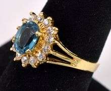 Vermeil Blue Topaz And CZ Ring In Sterling Silver