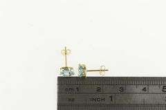 14K Yellow Gold Marquise Blue Topaz Vintage Solitaire Stud Earrings