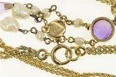 14K Yellow Gold Amethyst Pearl Fringe By The Yard Chain Necklace
