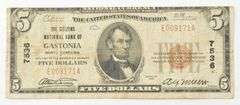 1929 $5 National Currency Gastonia, NC - United States Note - 7536