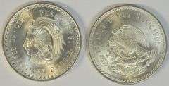 Uncirculated Roll of 20 Large 1948 Mexico 5 Peso Silver Pieces