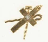 10K Yellow Gold Diamond Crook White Shrine Jerusalem Charm/Pendant