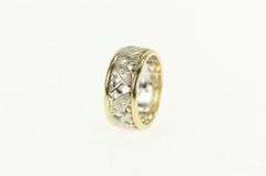 14K Yellow Gold 1940's Ornate 8.6mm Patterned Lattice Band Ring