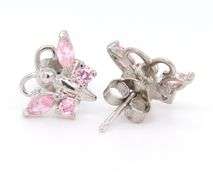 Sterling Silver Pink Cubic Zirconia Butterfly Earrings