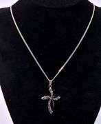 Black Onyx Gem Cross Pendant Necklace In Sterling Silver