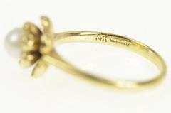 14K Yellow Gold Pearl Ornate Flower Blossom Retro Vintage Ring